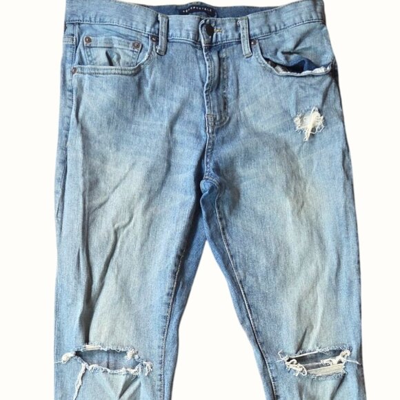 Aeropostale Blue Ripped Knee Distressed Denim Light Wash Skinny Jeans Size 32x30 - Picture 2 of 7
